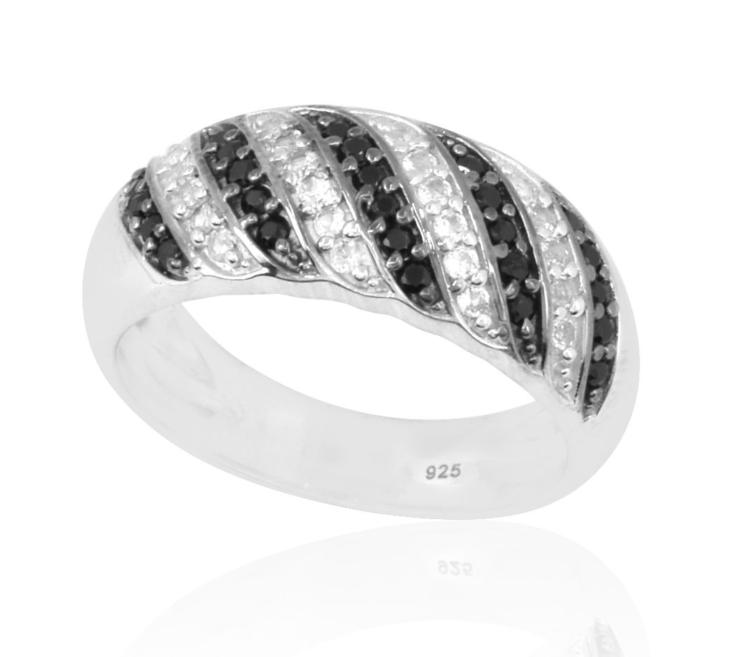 Sterling Silver Black Spinel & White Topaz Ring