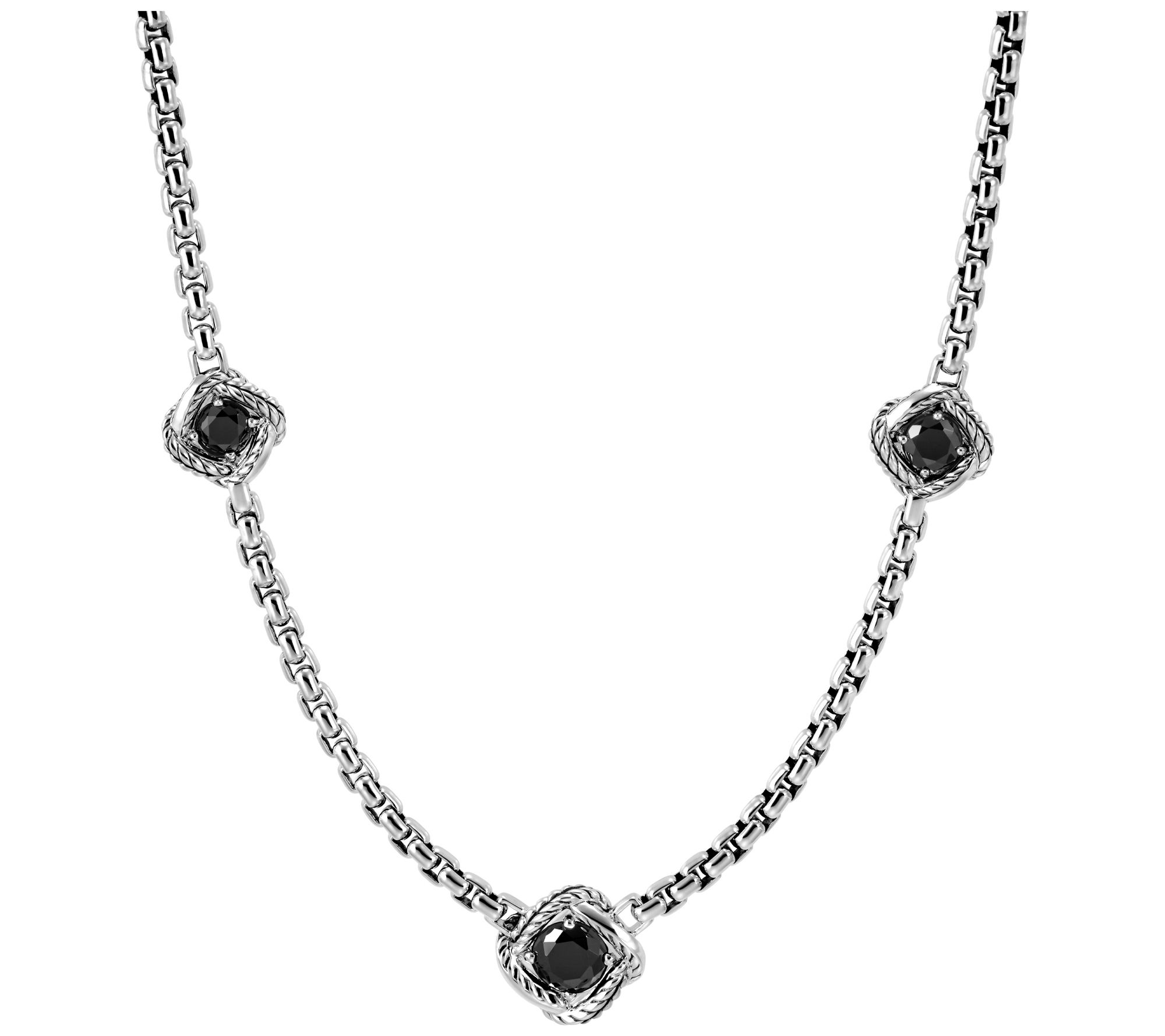 JAI Sterling Silver Twisted Knot Black Spinel S ation Necklace