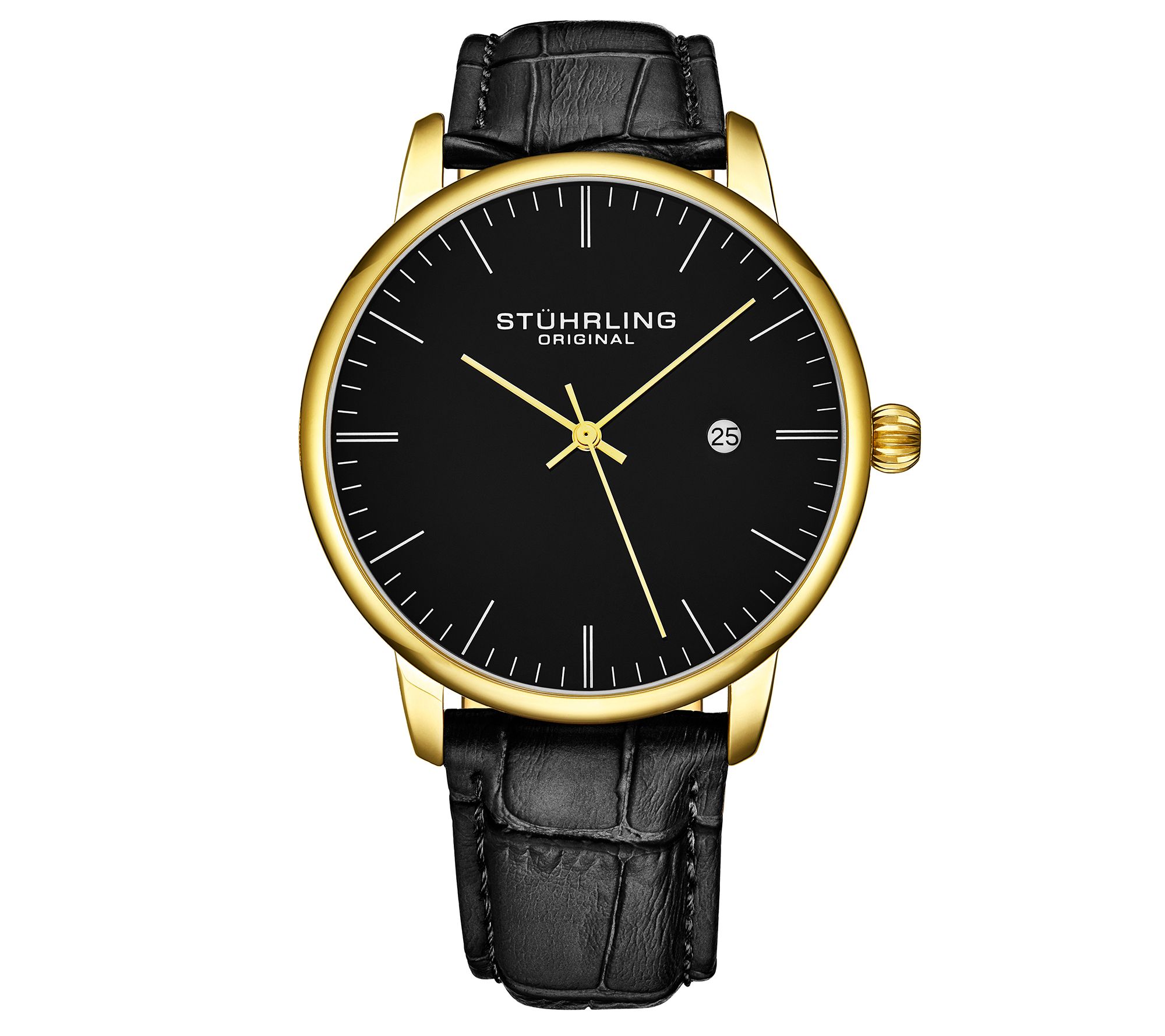 Stuhrling Mens Rasa Black Dial Goldtone Watch