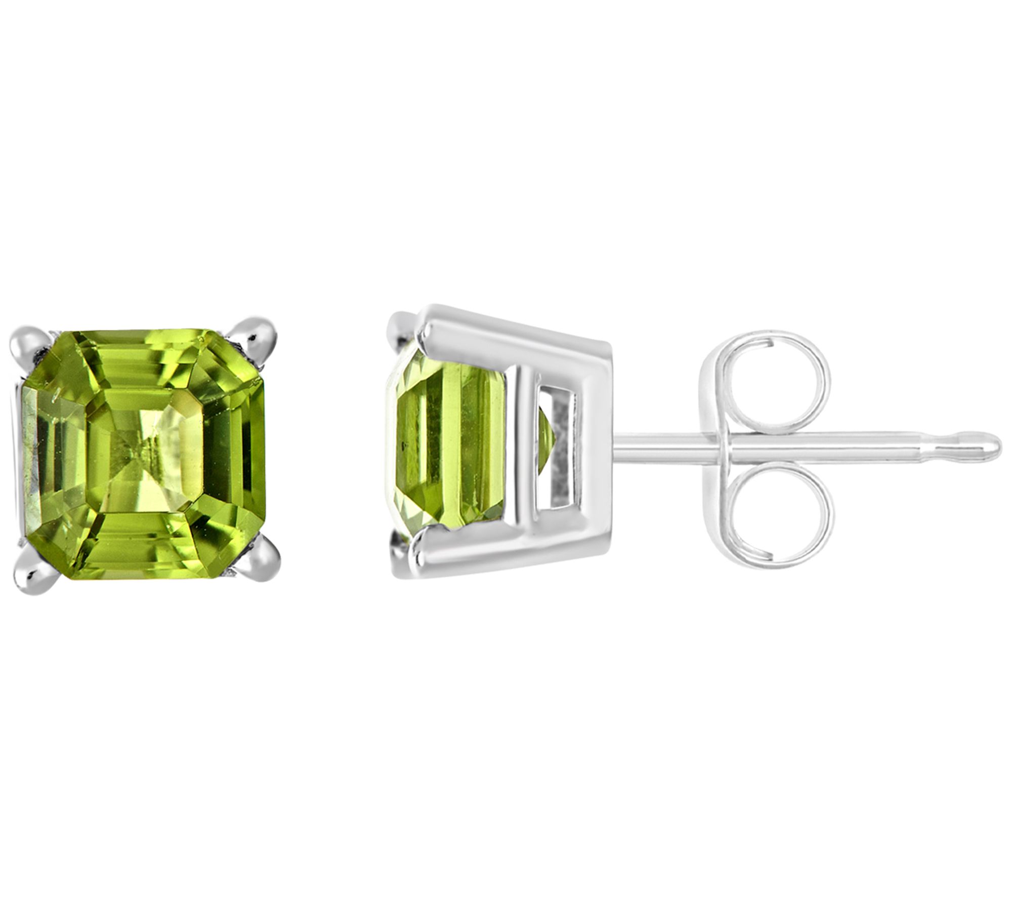 Sterling Asscher-Cut Gemstone Stud Earrings