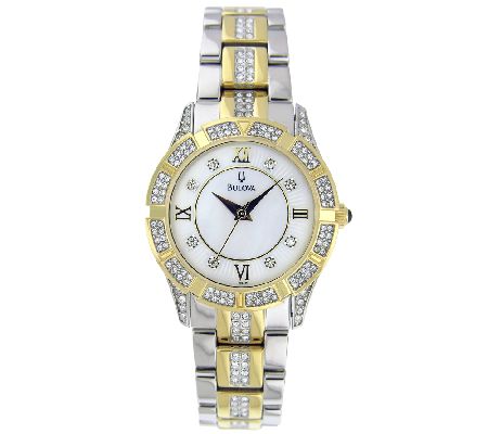 Bulova Ladies Two-Tone Crystal Accented Bracelet Watch