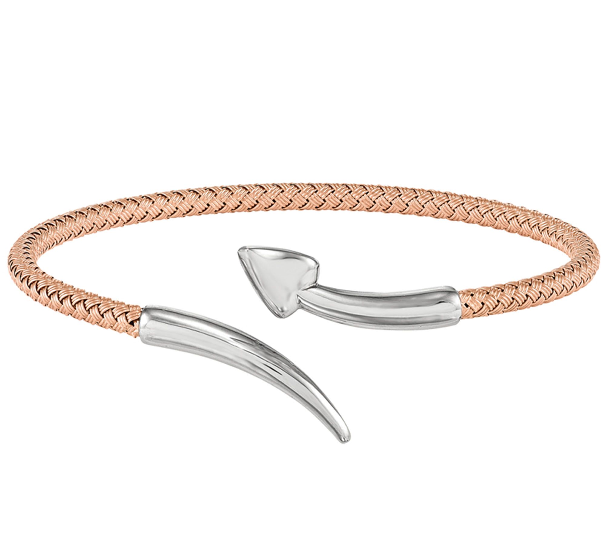 Italian Sterling Two-Tone Heart & Spear Bypass Bangle, 13.7g