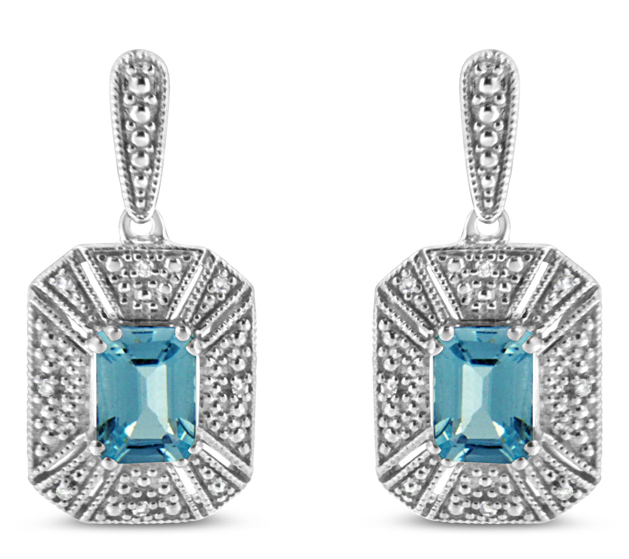 Haus of Brilliance Blue Topaz & Diamond Earrings, Sterling