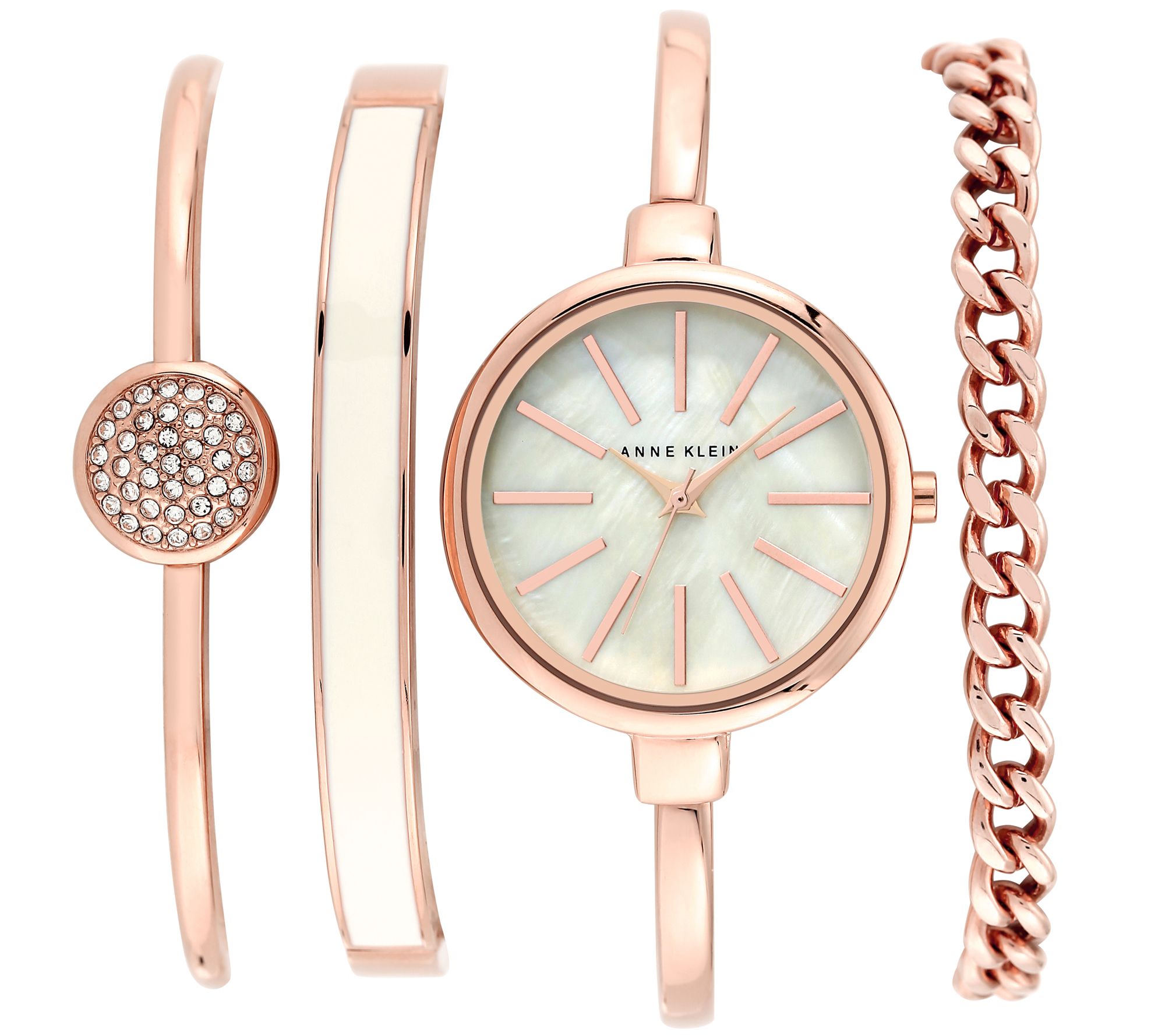 Anne Klein Women's Rosetone Bangle Watch and B acelet Set
