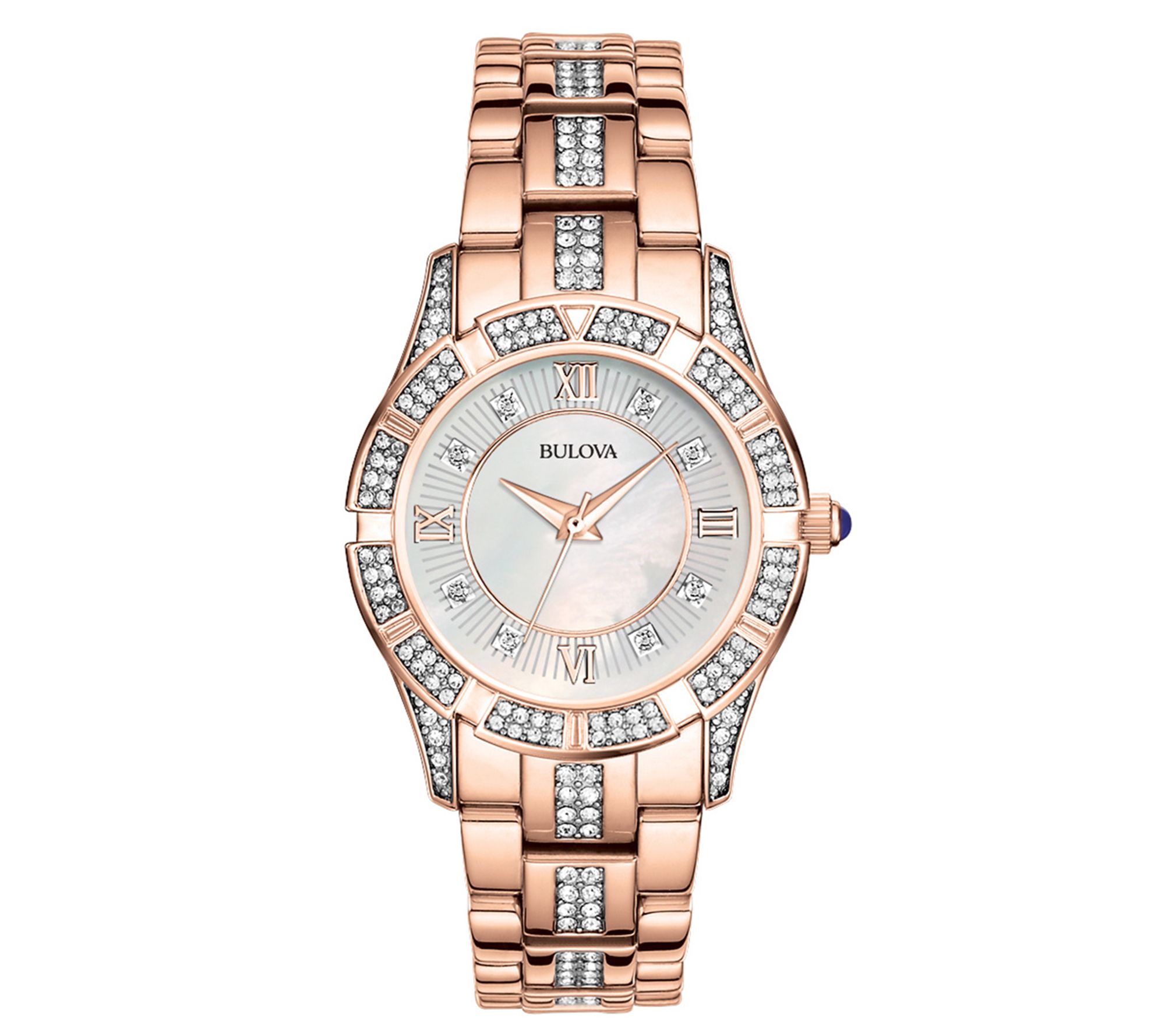 Bulova Womens Crystal Accent Rosetone Bracelet Watch