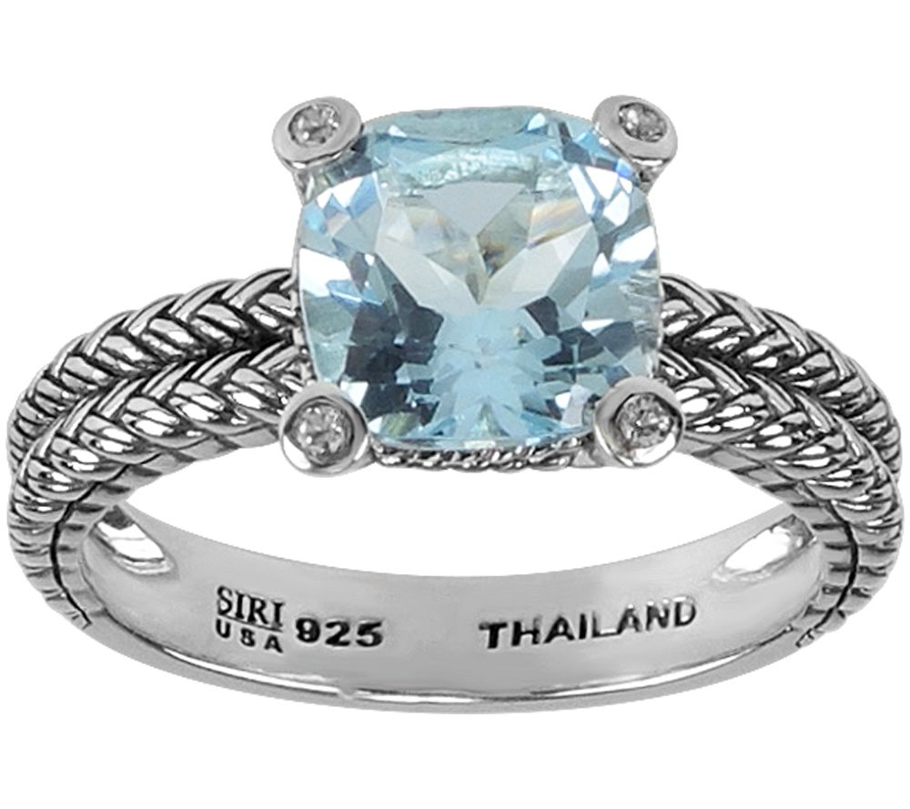 Sterling 2.40 ct Blue Topaz and White Topaz A c cent Ring