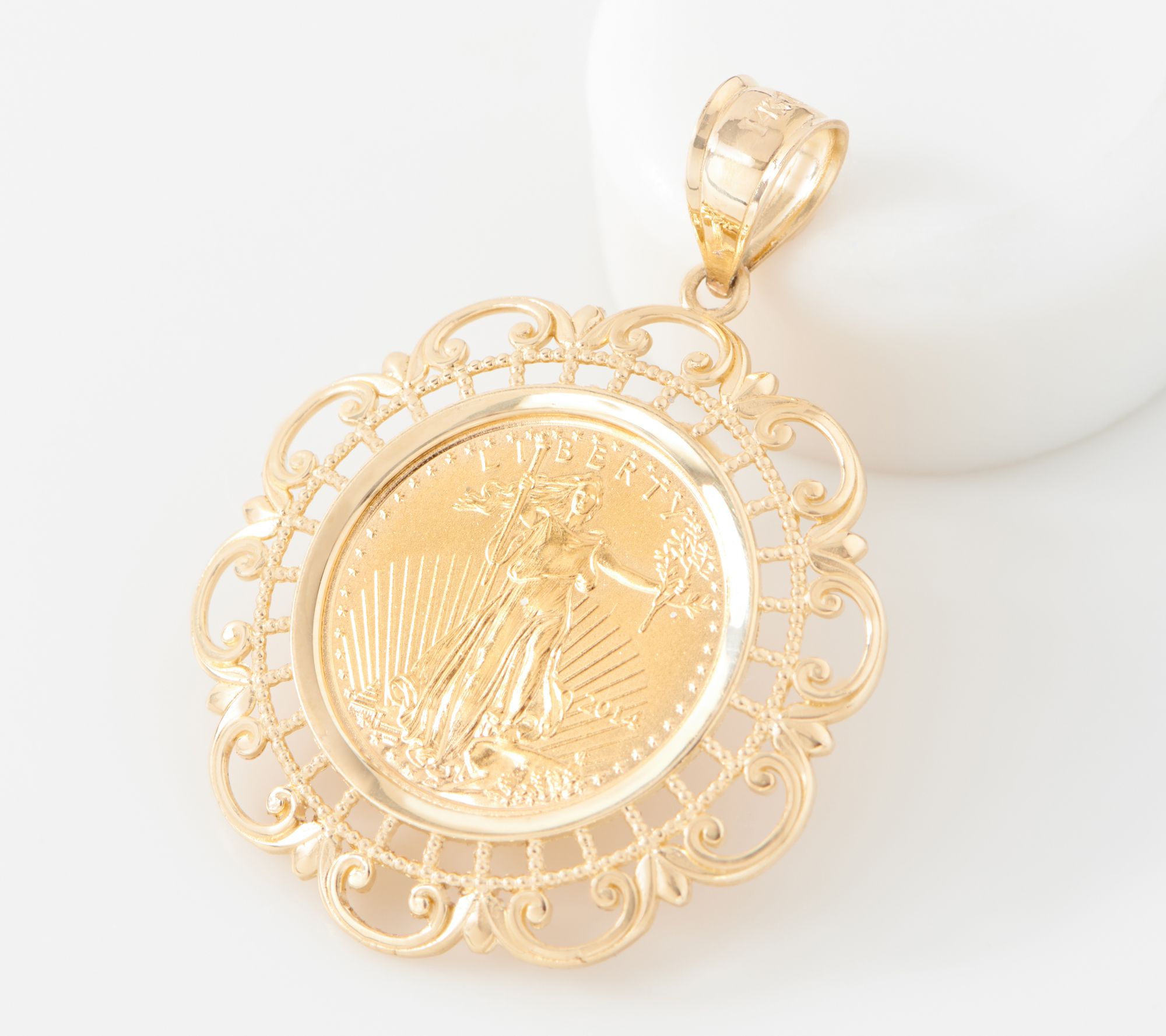 Liberty Coin 14K/22K Gold Lady Liberty Filigree Design Pendant