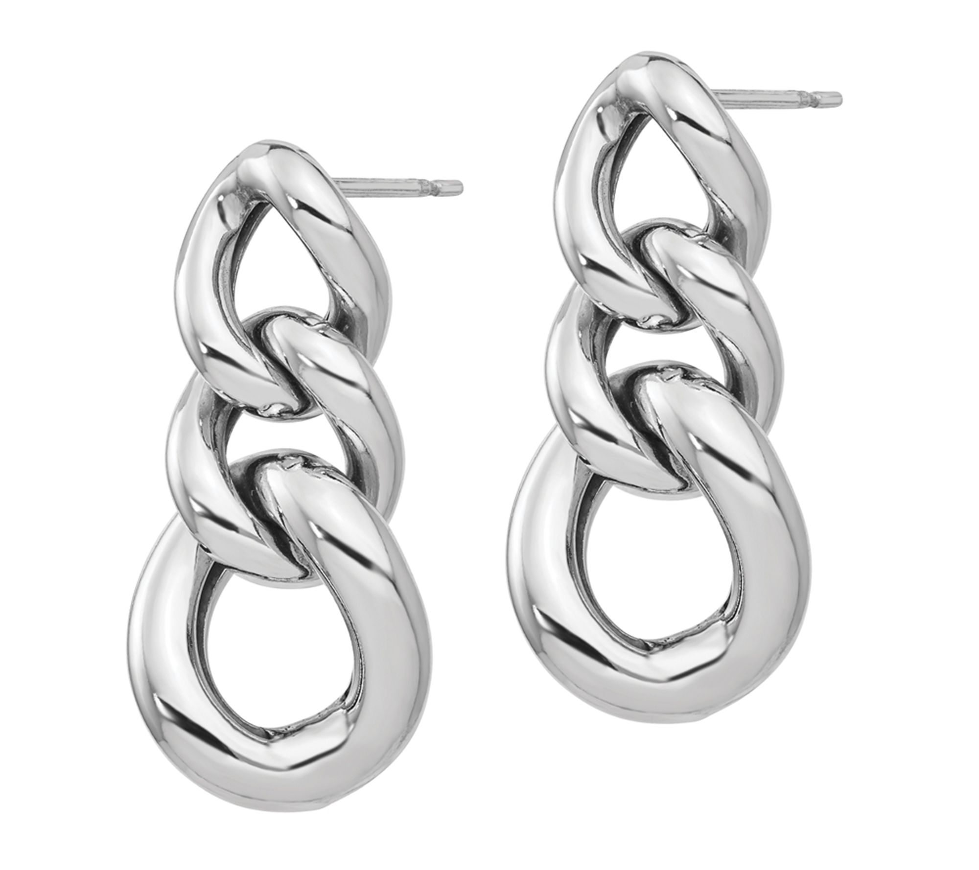 Italian Silver Graduated Curb Link Dangle Earri ngs
