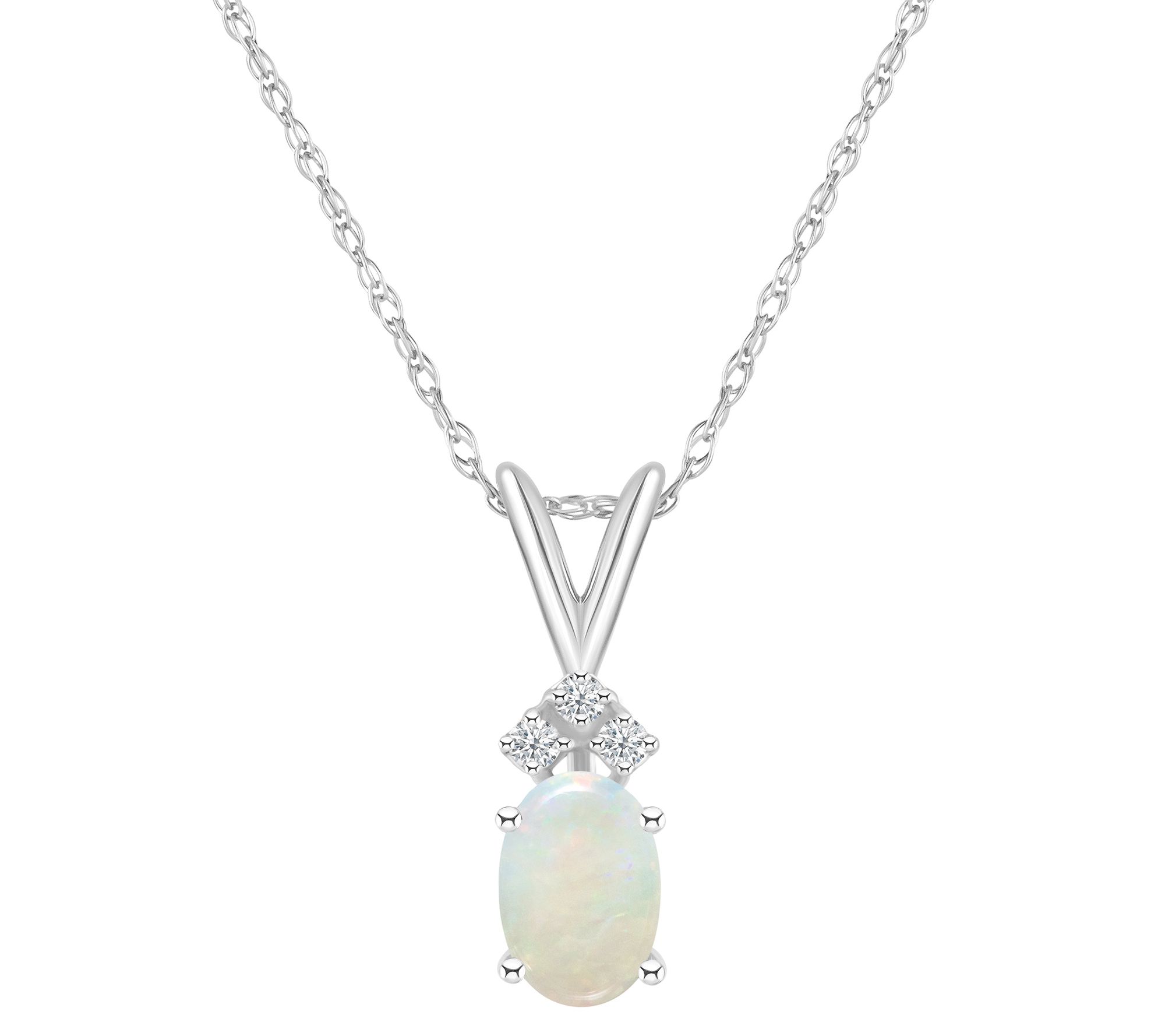 14K Gold 0.45 cttw Opal Diamond-Accent Pendant with Chain