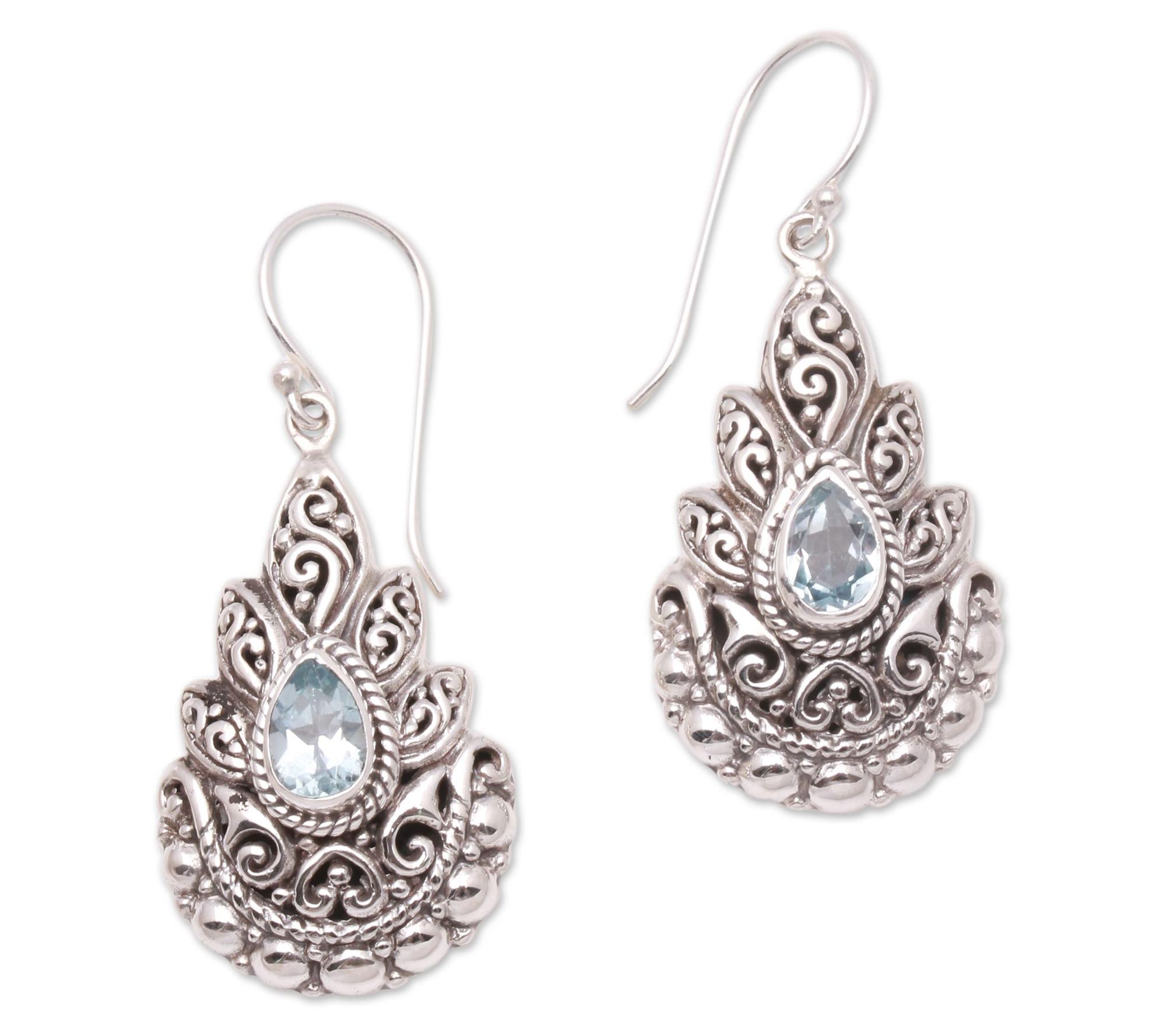 Novica Artisan Crafted Sterling Silver Blue Top z Earrings
