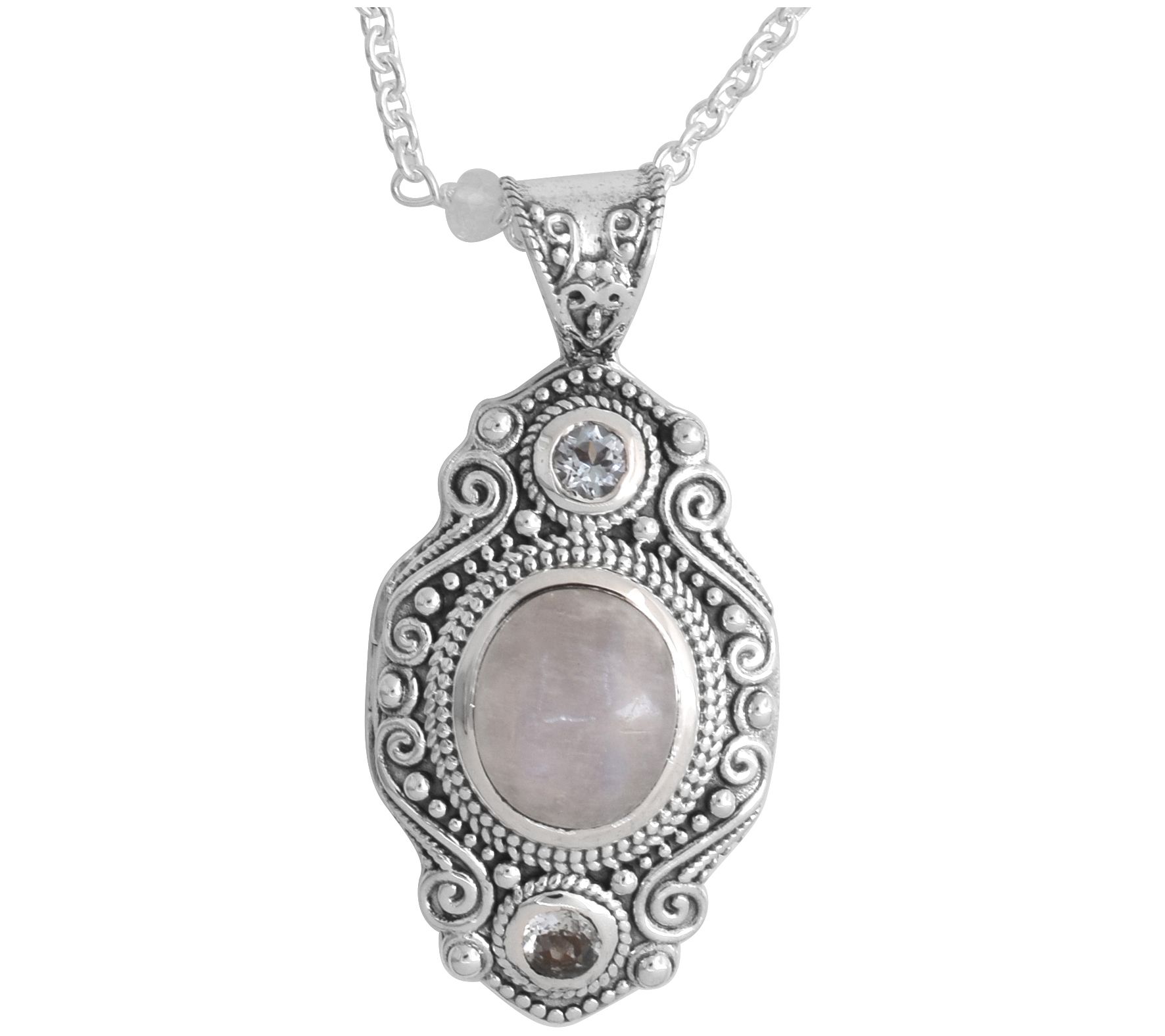Affinity Gems Moonstone & Topaz Pendant w/ C ha n, Sterling