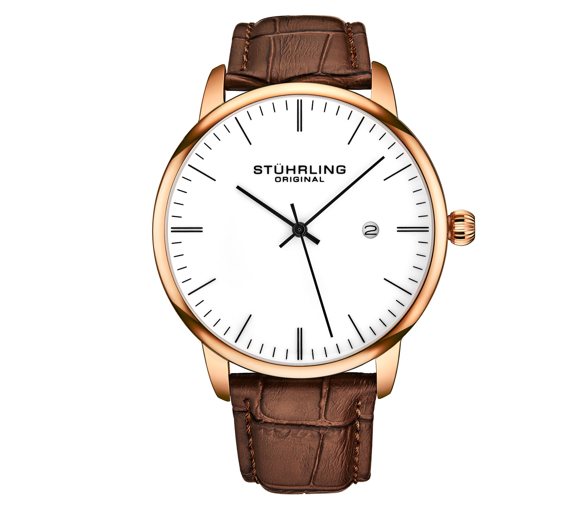 Stuhrling Mens Rasa White Dial Rosetone Watch