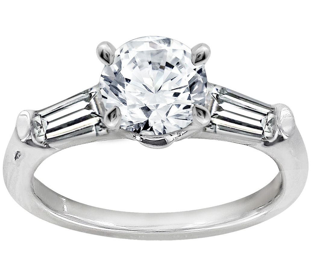 Diamonique 1.50 cttw Round & Baguette Ring, Pla tinum Clad