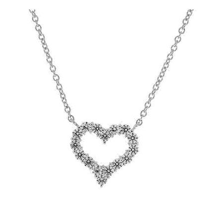 Diamonique Necklace w/ Open Heart Pendant, Plat inum Clad