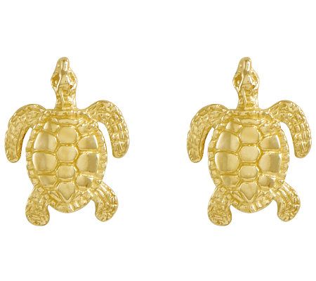 Polished Sea Turtle Stud Earrings, 14K Gold