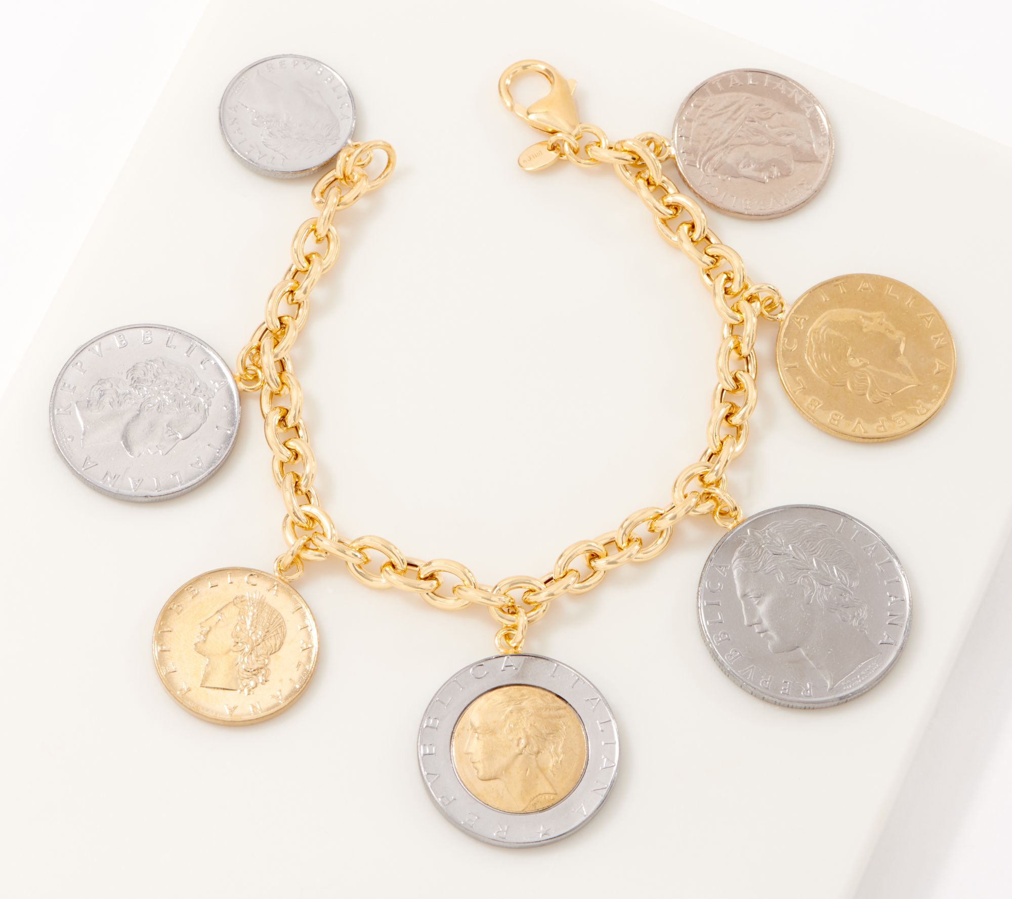 Italian Silver Lire Coin Charm Bracelet Sterling Silver