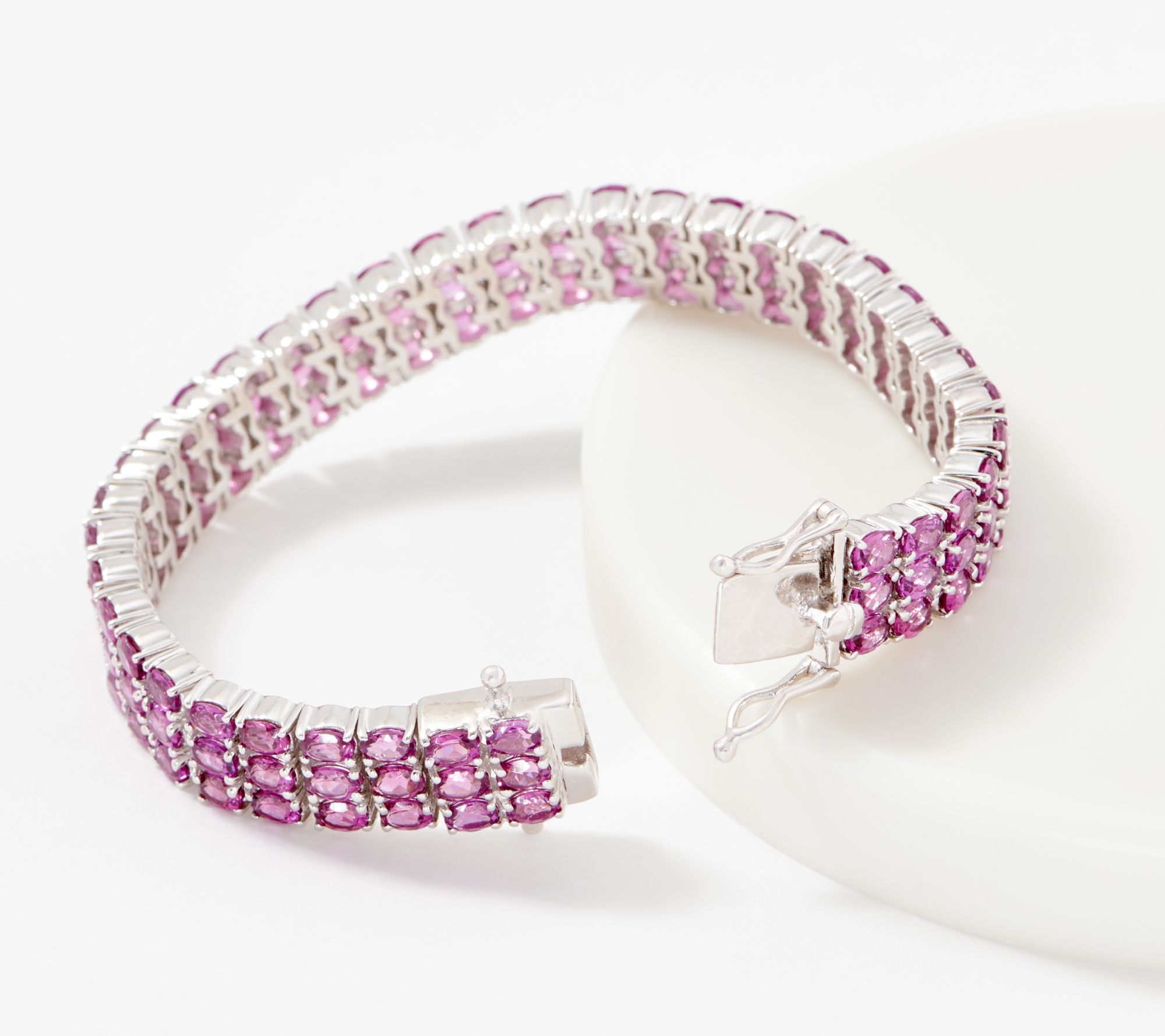 Gemstone 3Row Tennis Bracelet Sterling Silver —