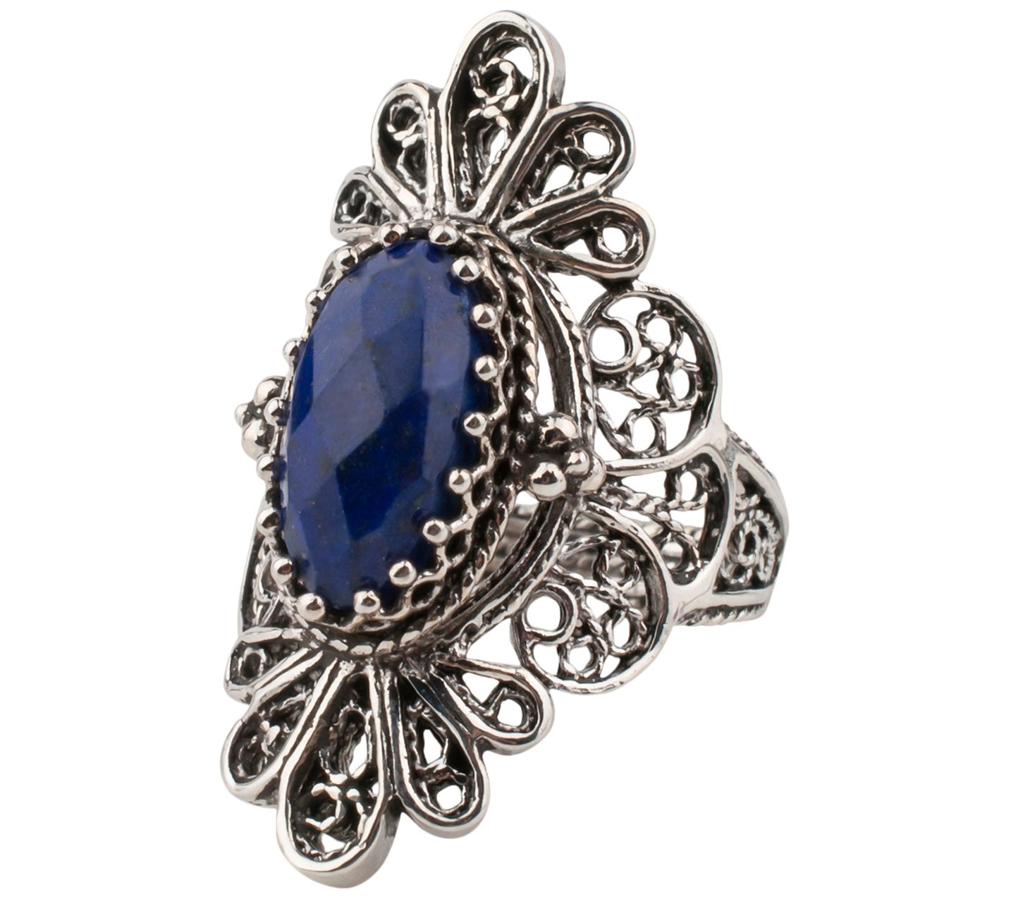 Artisan Crafted Sterling Silver Elongated Gemstone Ring