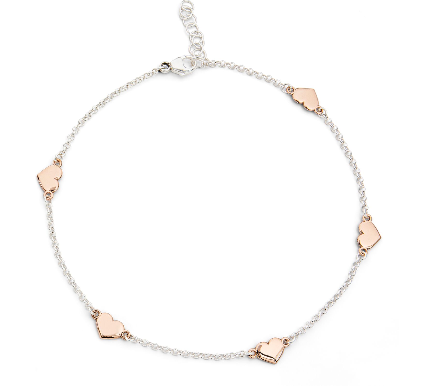 Sterling Silver Two-Tone Heart Station Ankle Br acelet