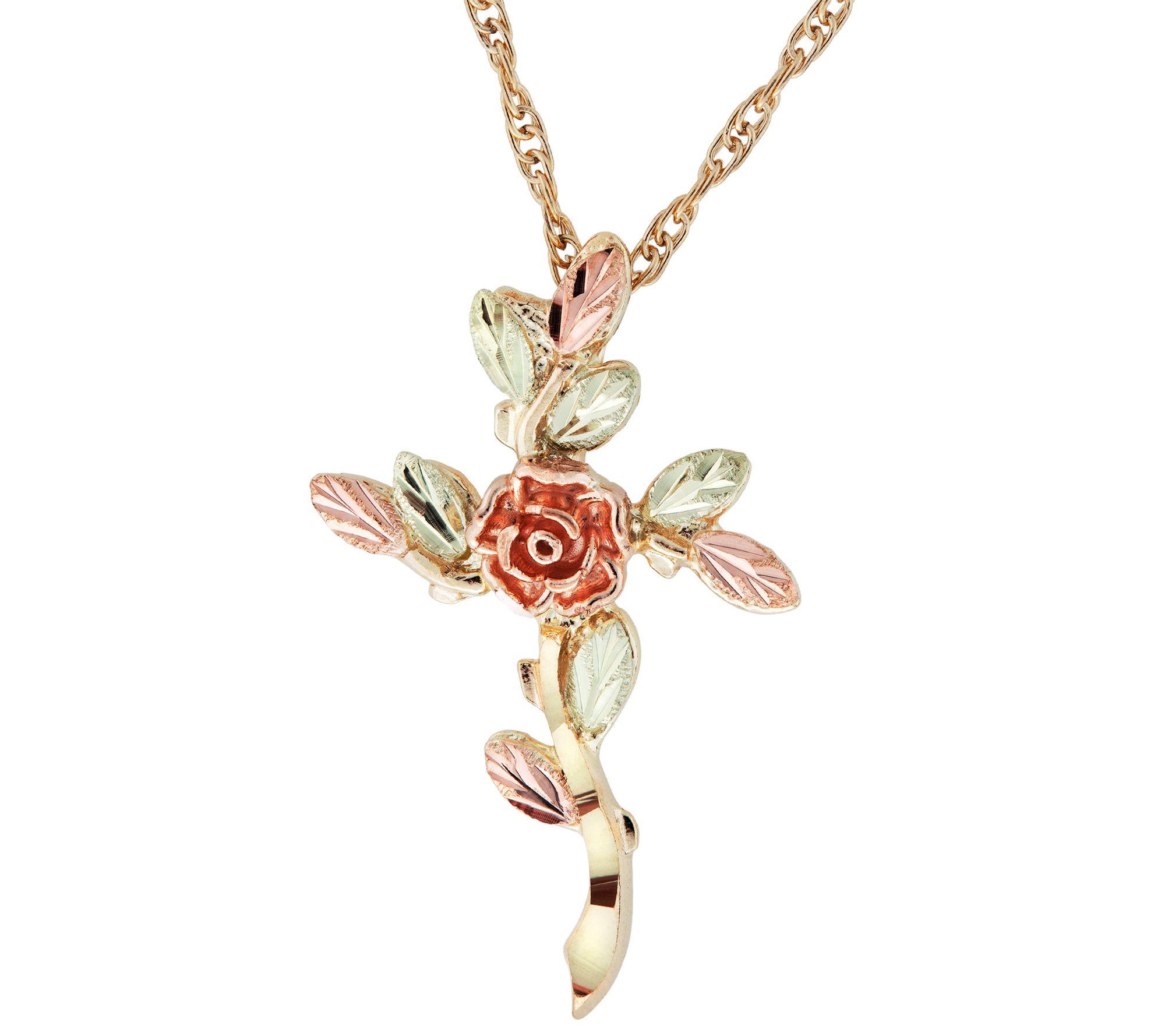 Black Hills Rose and Cross Pendant w/Chain, 10K /12K Gold