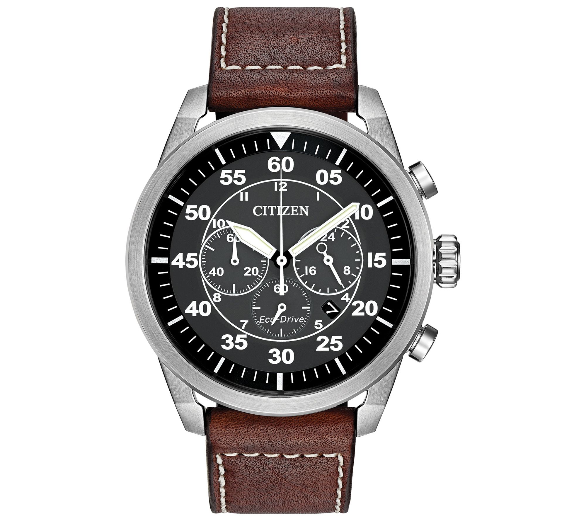 Citizen Eco-Drive Mens Avion Brown Strap Watch