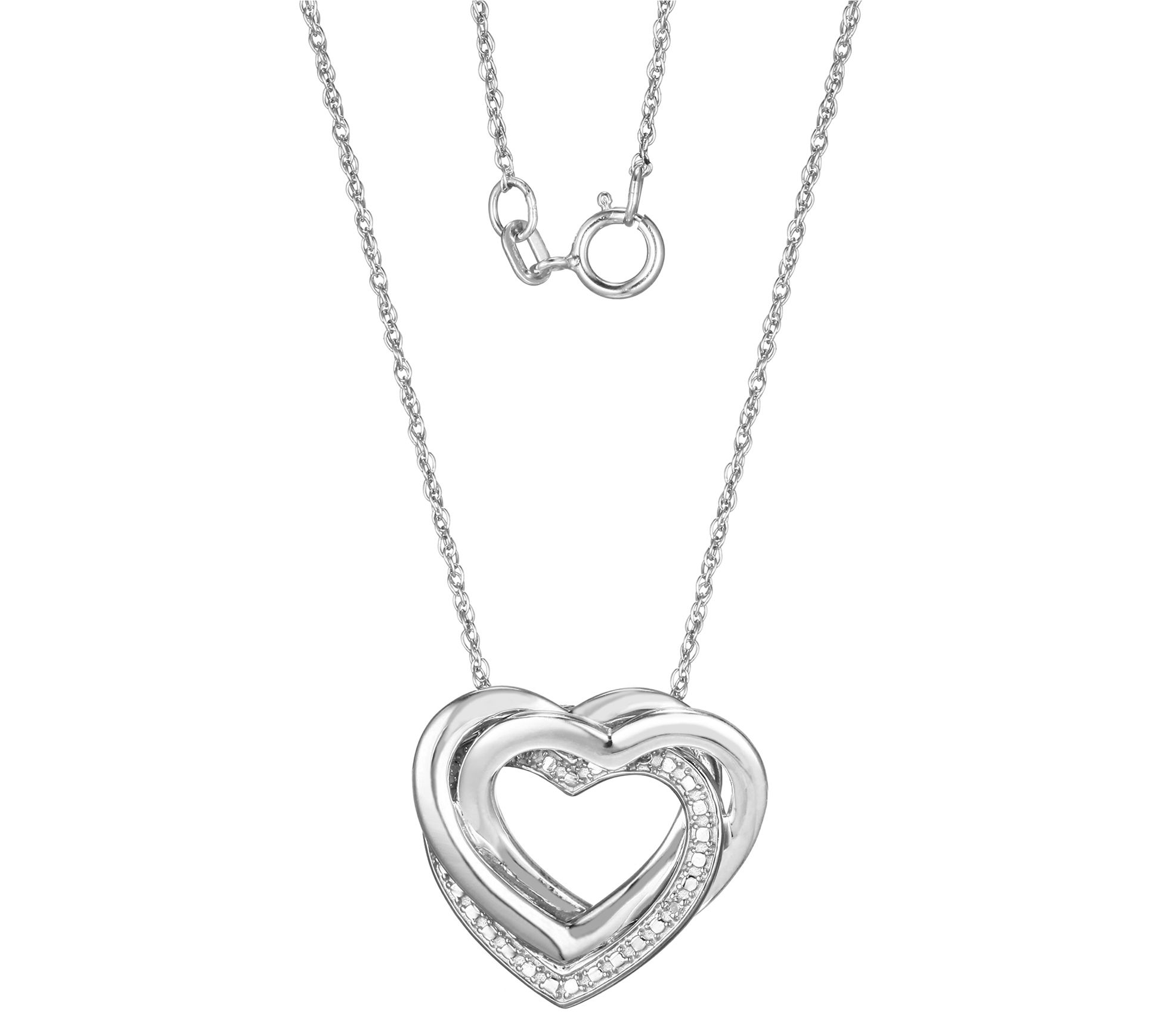 Sterling Silver Interlocking Diamond Heart Pendant w/ Chain