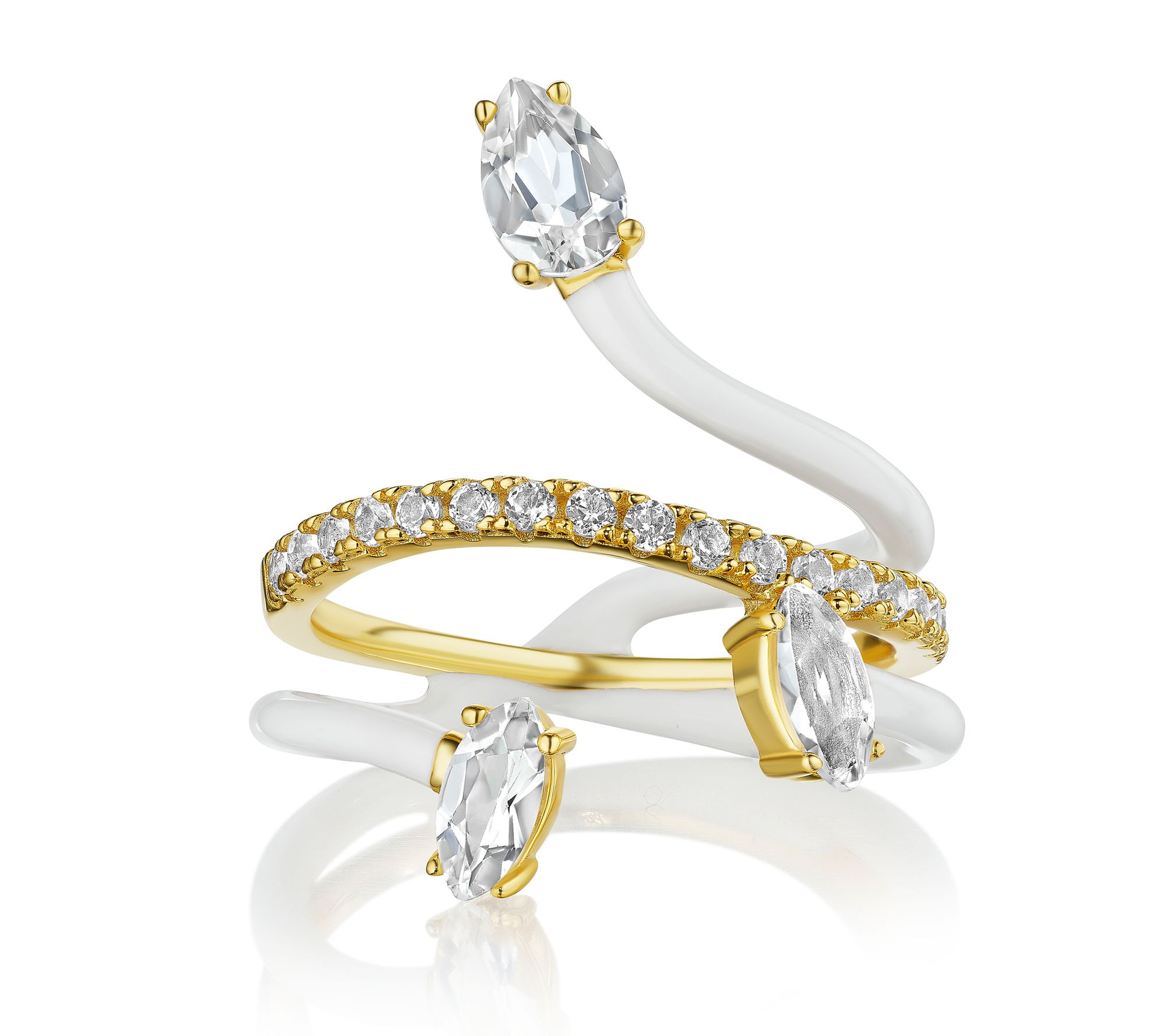 House of Frosted 14K Gold Plated White Topaz Enamel Vine Ring