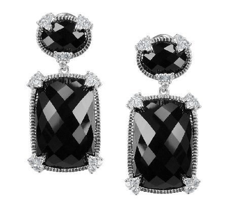 Judith Ripka Sterling Black Onyx & Diamonique D rop Earrings