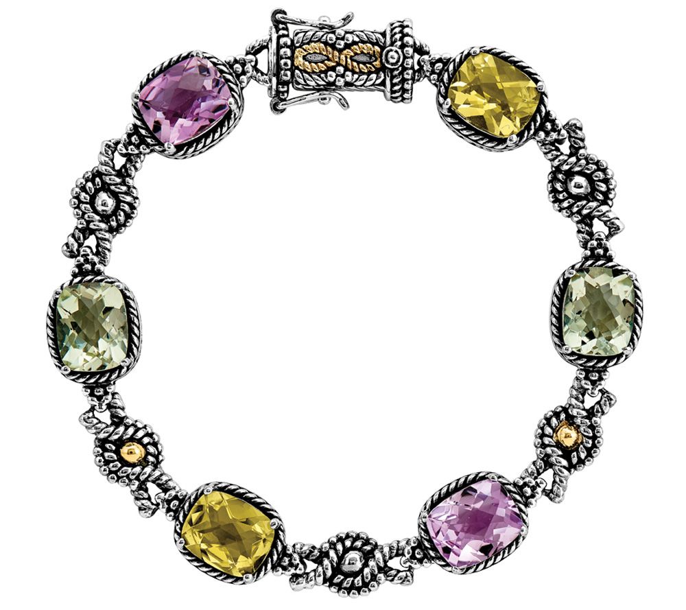 Sterling and 14K Gold Multi-color Quartz 7- 1/4  Bracelet