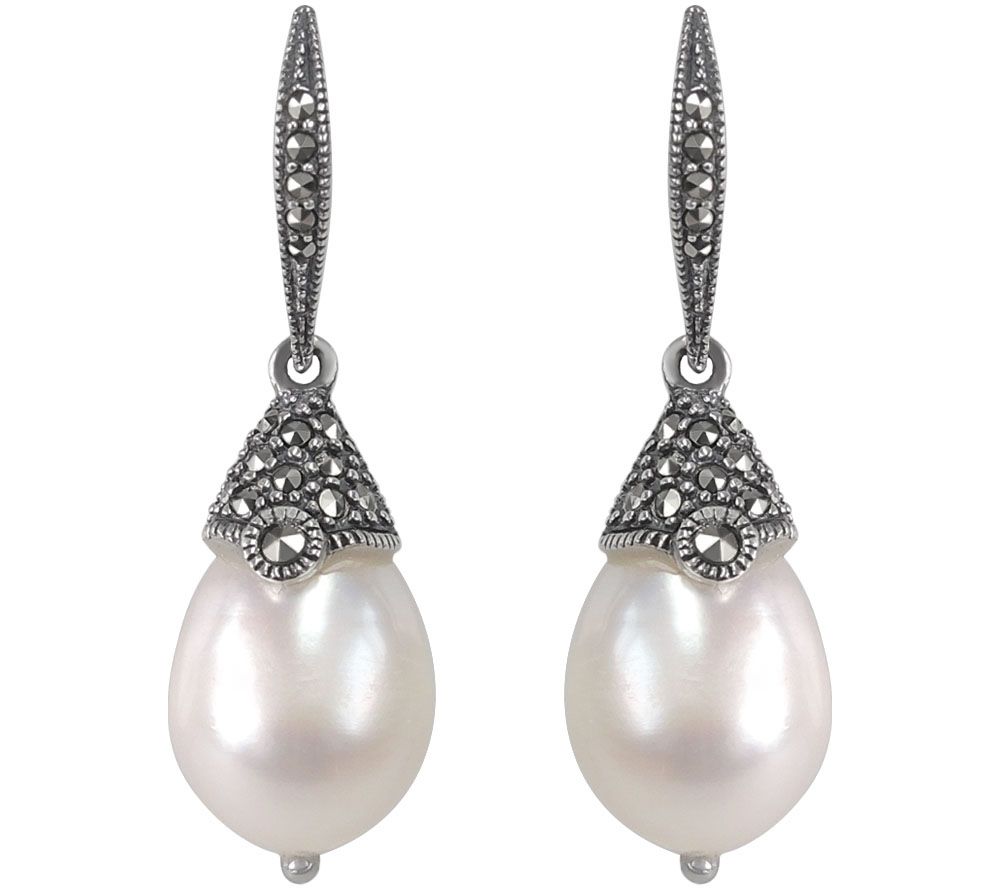 Suspicion Sterling Cultured Pearl & Marcasite Dangle Earrings — QVC.com