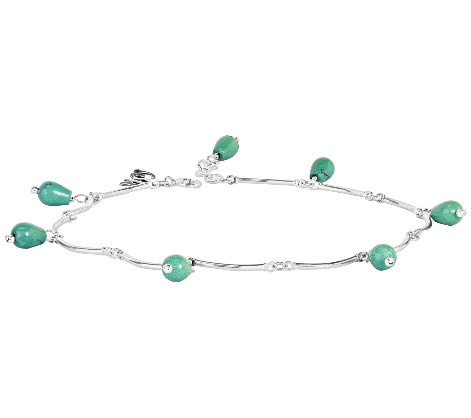 American West Sterling Green Turquoise Bead Ank le Bracelet