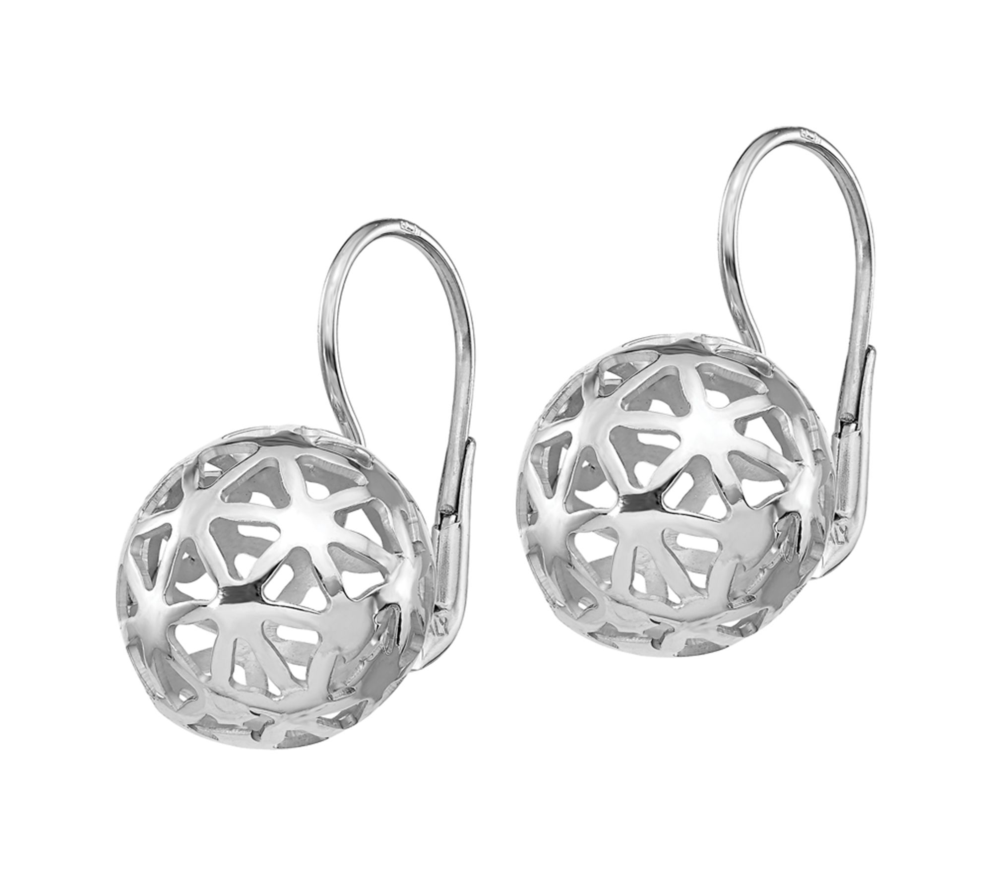 Italian Silver Floral Ball Lever Back Earrings