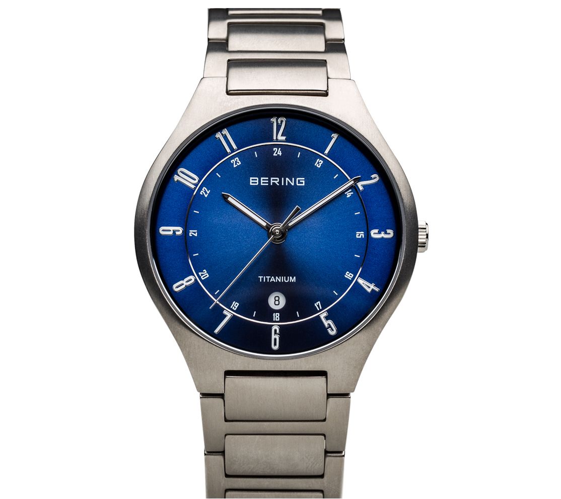Bering Mens Blue Dial Titanium Bracelet Watch