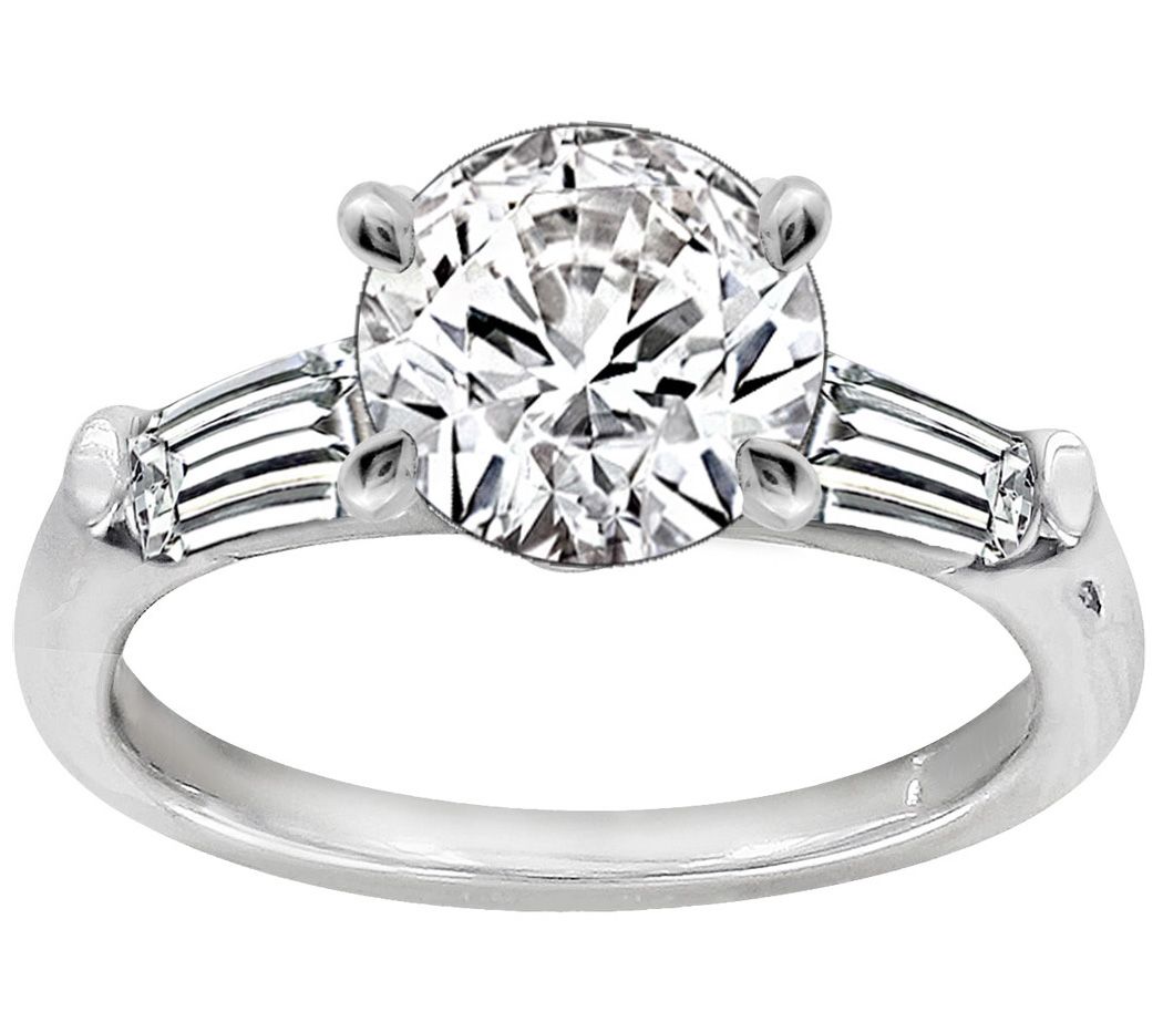 Diamonique 2.50 cttw Round & Baguette Ring, Pla tinum Clad