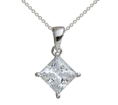 Diamonique 2.00 ct Princess Cut Pendant, Platinum Clad