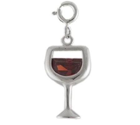 Sterling Wine Glass Charm with Red Cubic Zircon ia Accent