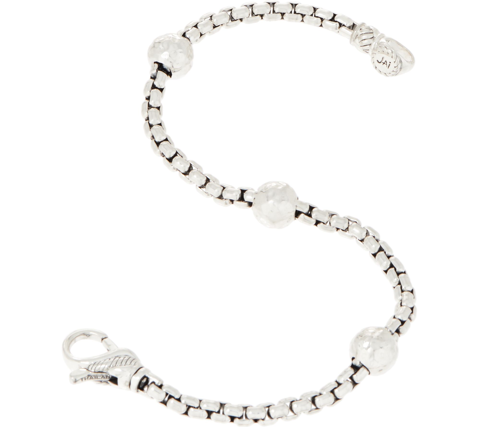 JAI Sterling Silver Station 3.7mm Box Chain Bracelet, 12.9g