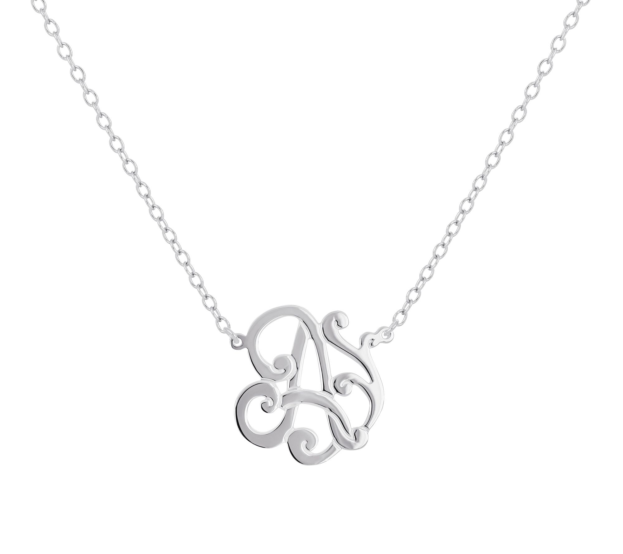 Sterling Silver 18"  Polished Scroll Design Initial Necklace