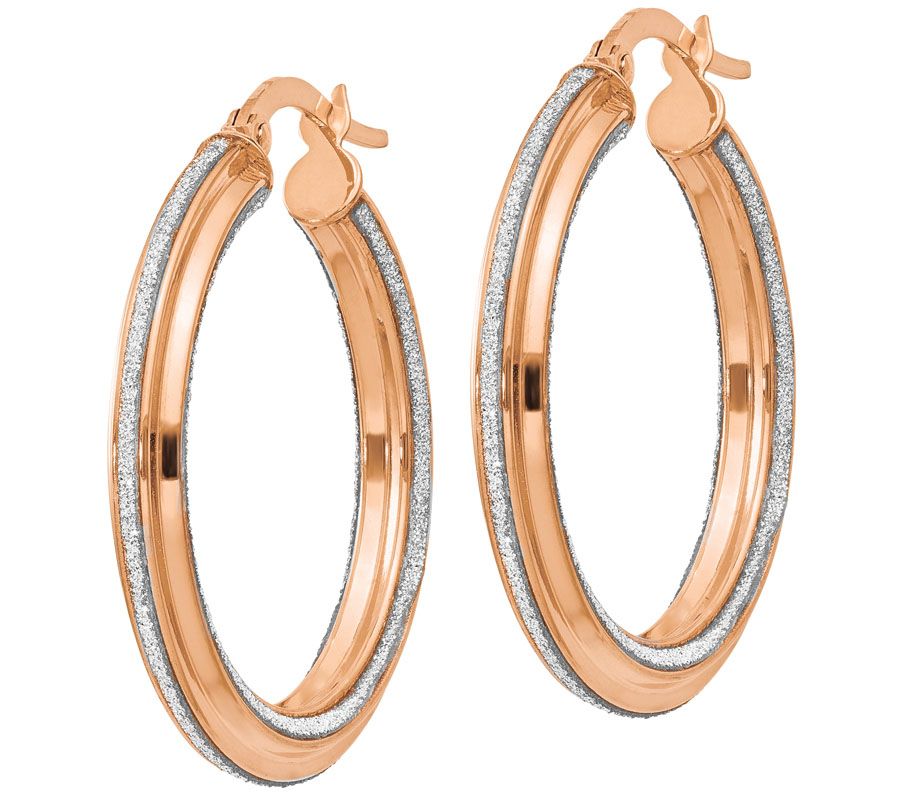 Italian Gold Glimmer Infused Texture Round Hoop Earrings 14K
