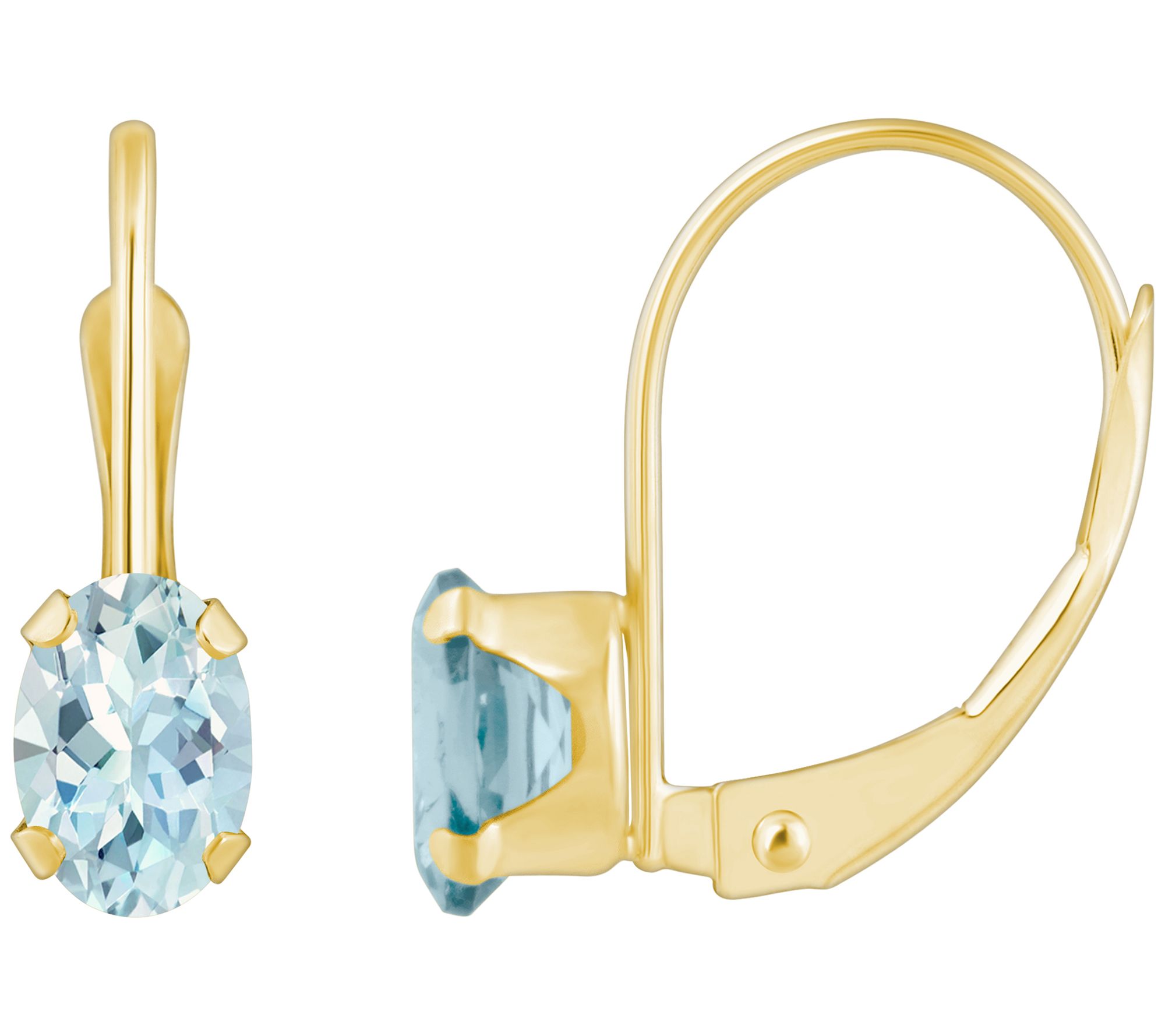 Affinity Gems Oval Aquamarine Leverback Earring, 10K Gold