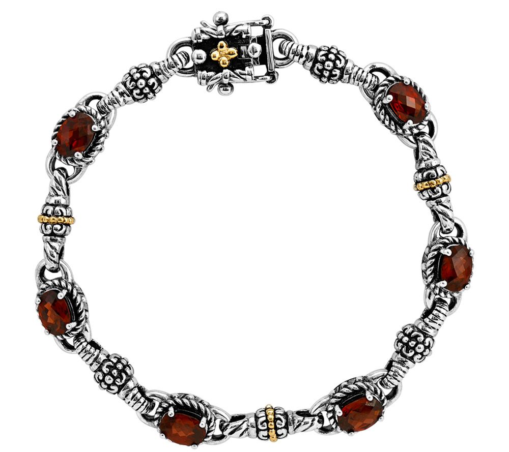 Sterling and 14K Gold Oval Garnet 7-1/4 Bracel et