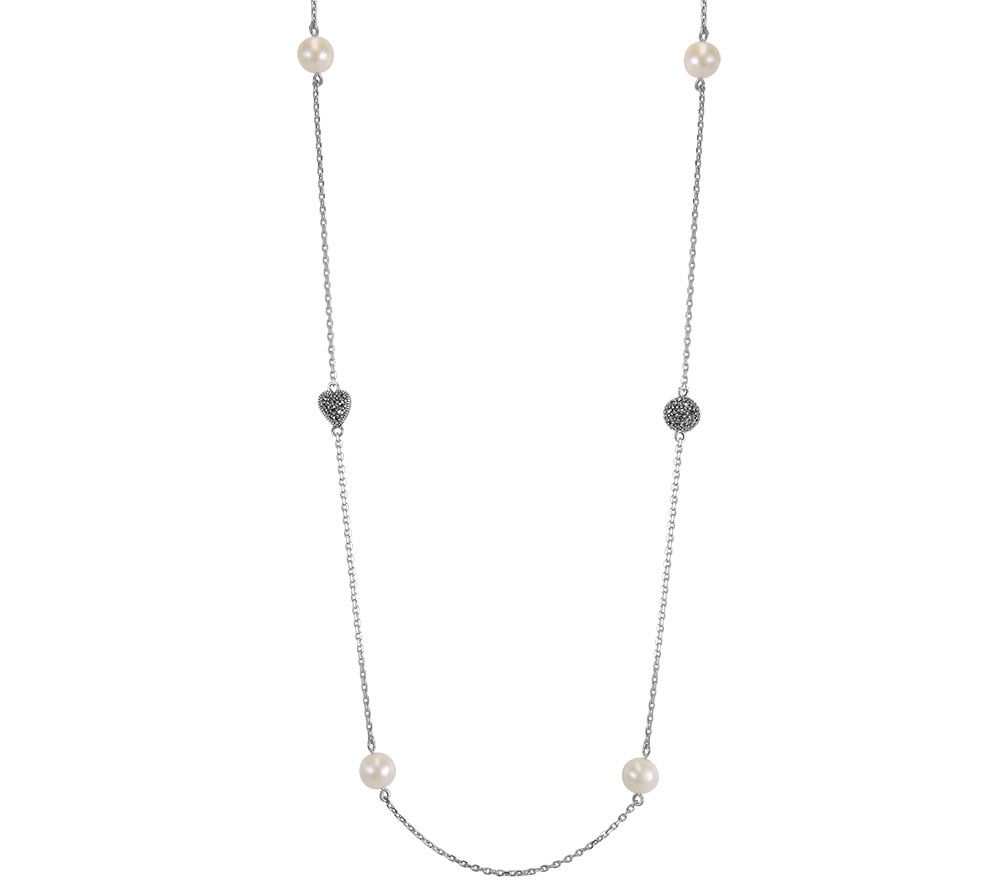 Suspicion Sterling Cultured Pearl & Marcasite Station Necklac