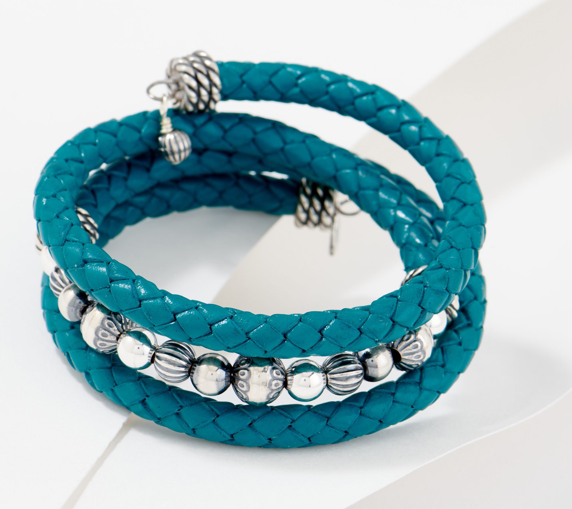 American West Braided Leather Sterling Silver Coil Bracelet