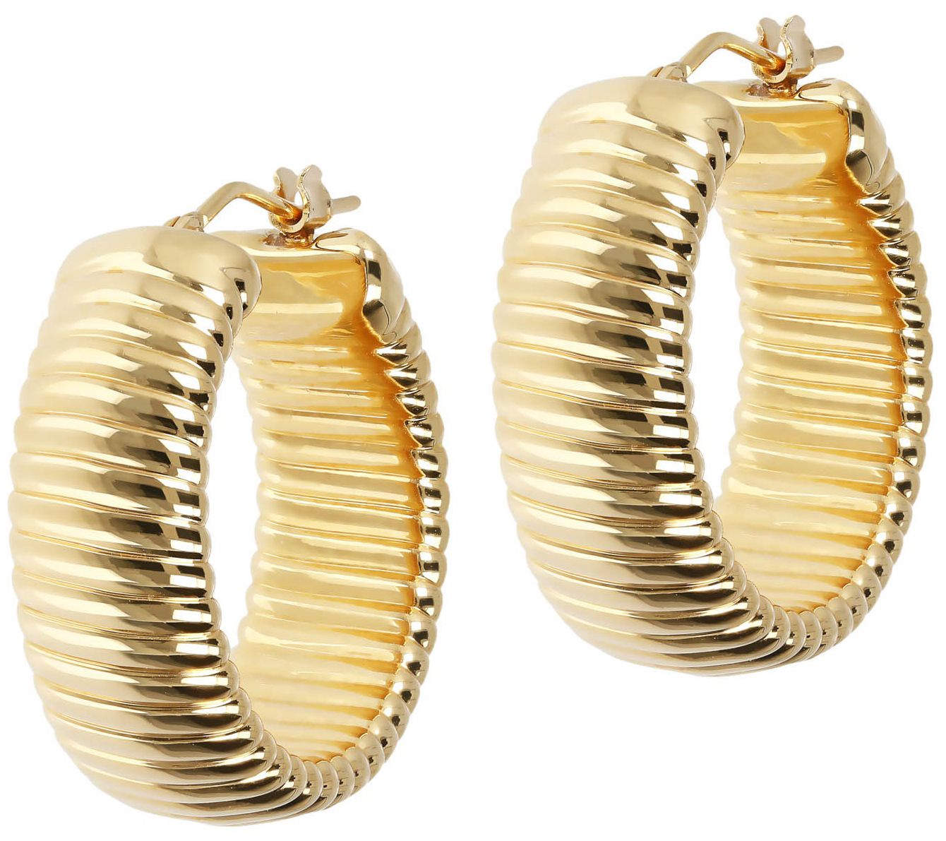 Oro Nuovo Polished Ribbed Round Hoop Earrings, 14K Gold