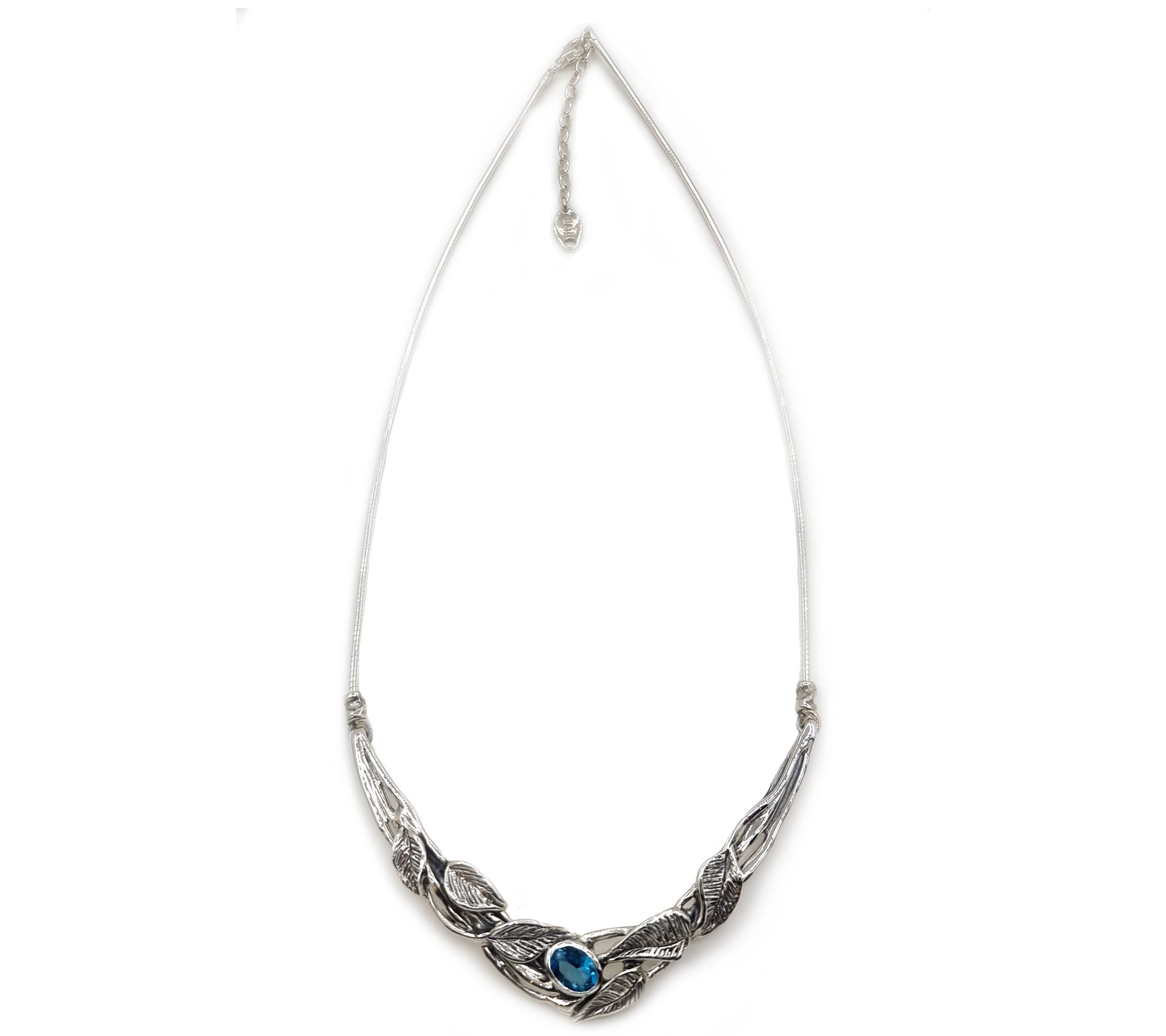 Hagit Sterling Silver Blue Topaz Leaf Stat emen t Necklace