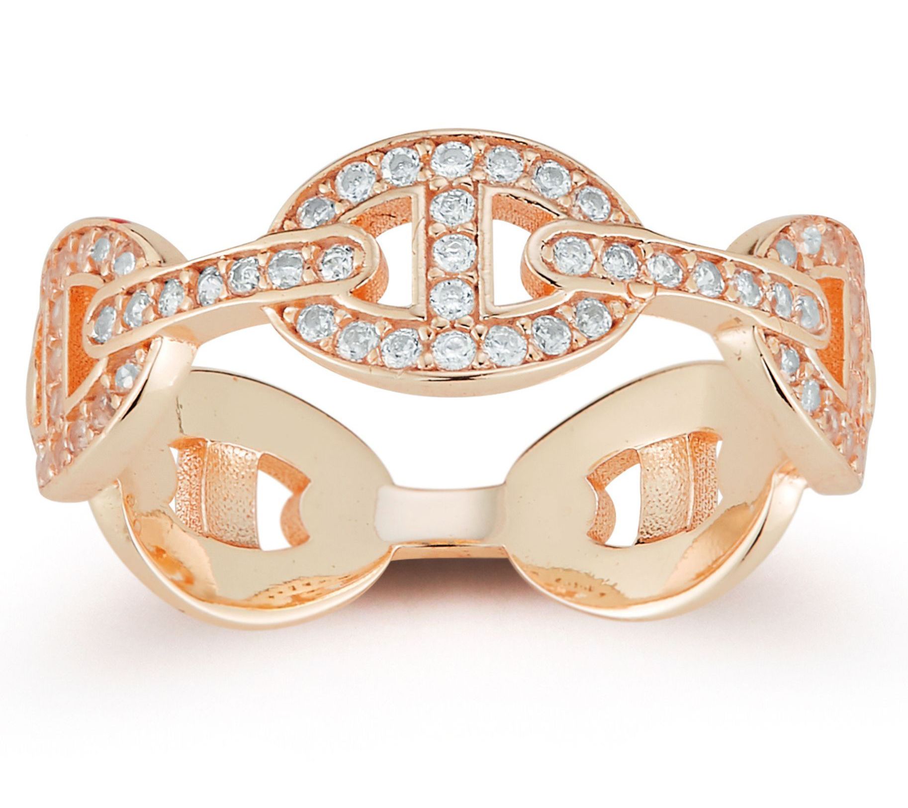 Sterlina Silver Pave Marine Link Band Ring, Ste ling