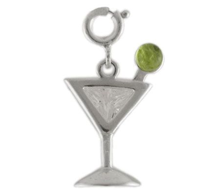 Sterling Martini Charm with Cubic Zirconia Acce nt and Peridot