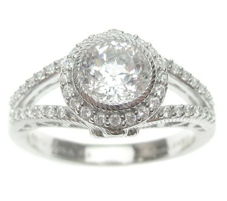 Judith Ripka Sterling Diamonique Round Halo Rin g