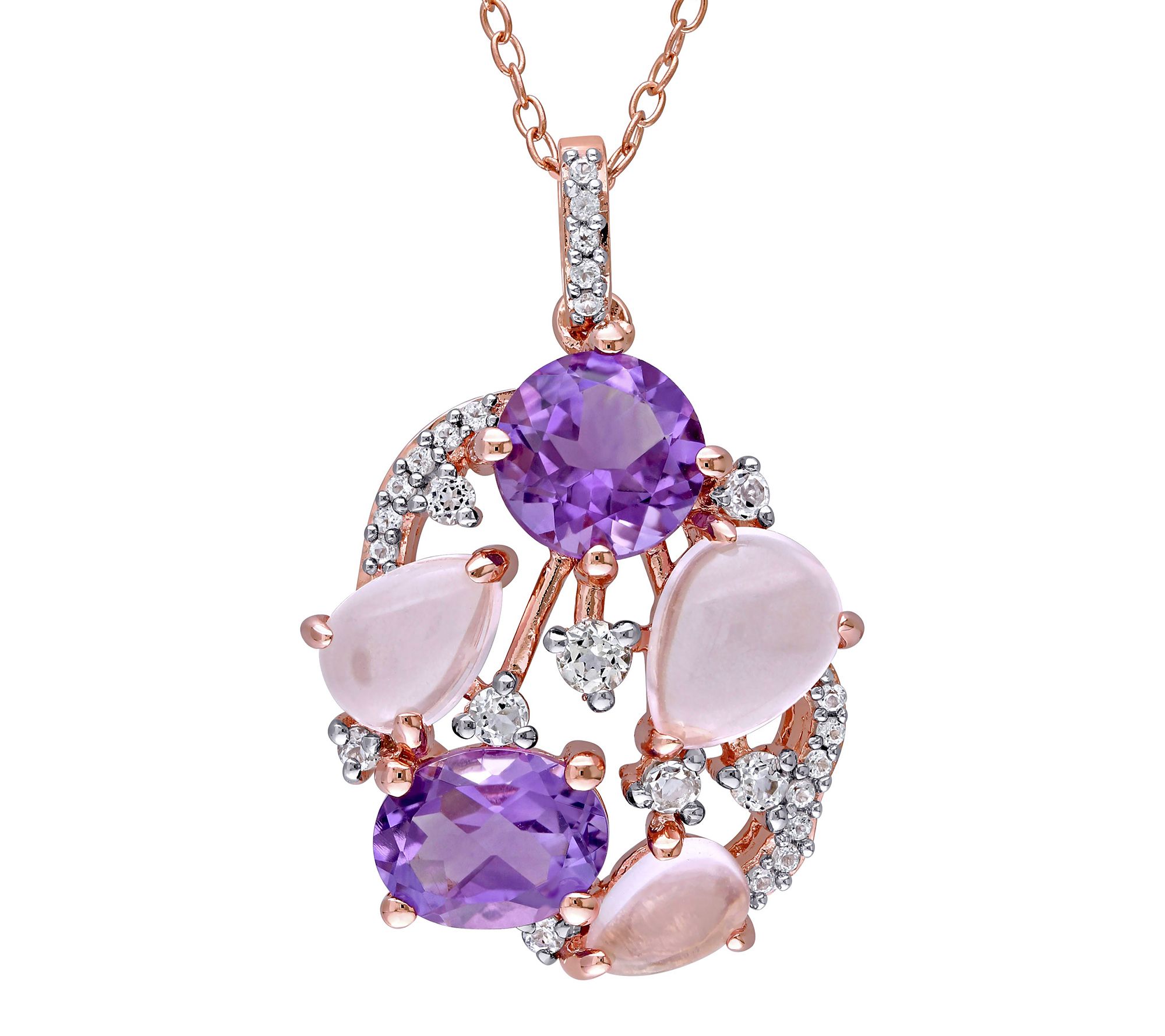 18K Rose Gold Plated 5.10 cttw Multi Gemstone Pendant w/ Chai