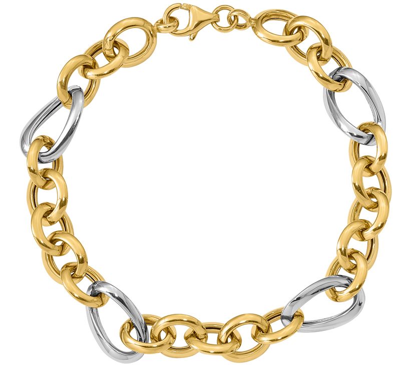 Italian Gold Two-tone Curb & Oval Link Bracelet 14K, 7.7g